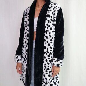Cruella Deville Dalmatian Print Style Fuzzy Animal Print Jacket